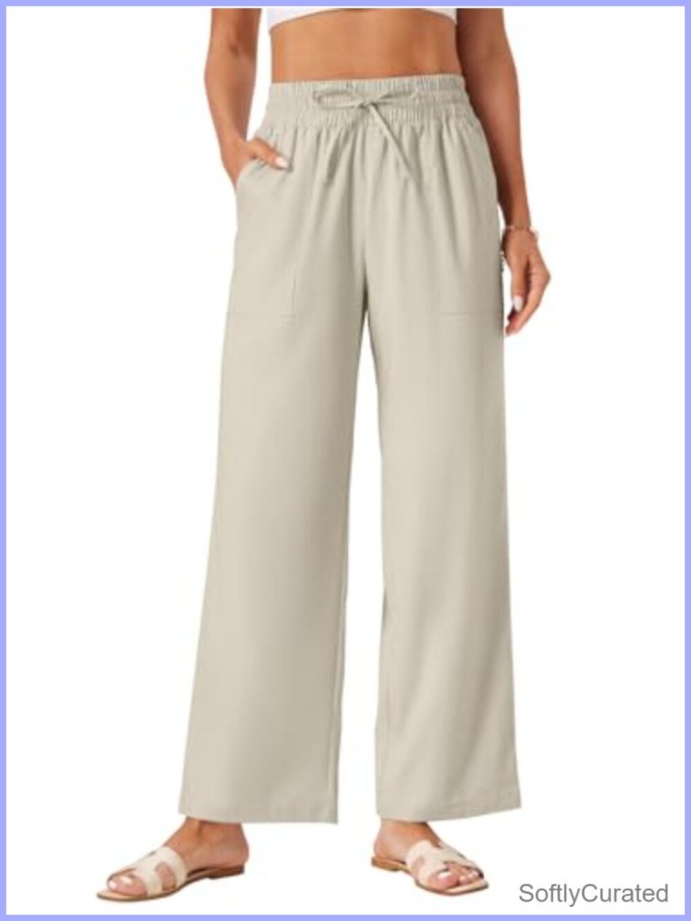 Womens Palazzo Pants Wide Leg High Waist Flowy Linen Blend Boho Beach